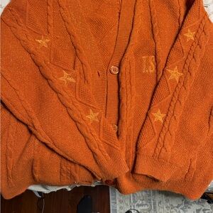Taylor Swift life of a show girl Orange Cable Knit Cardigan with Star Embroidery
